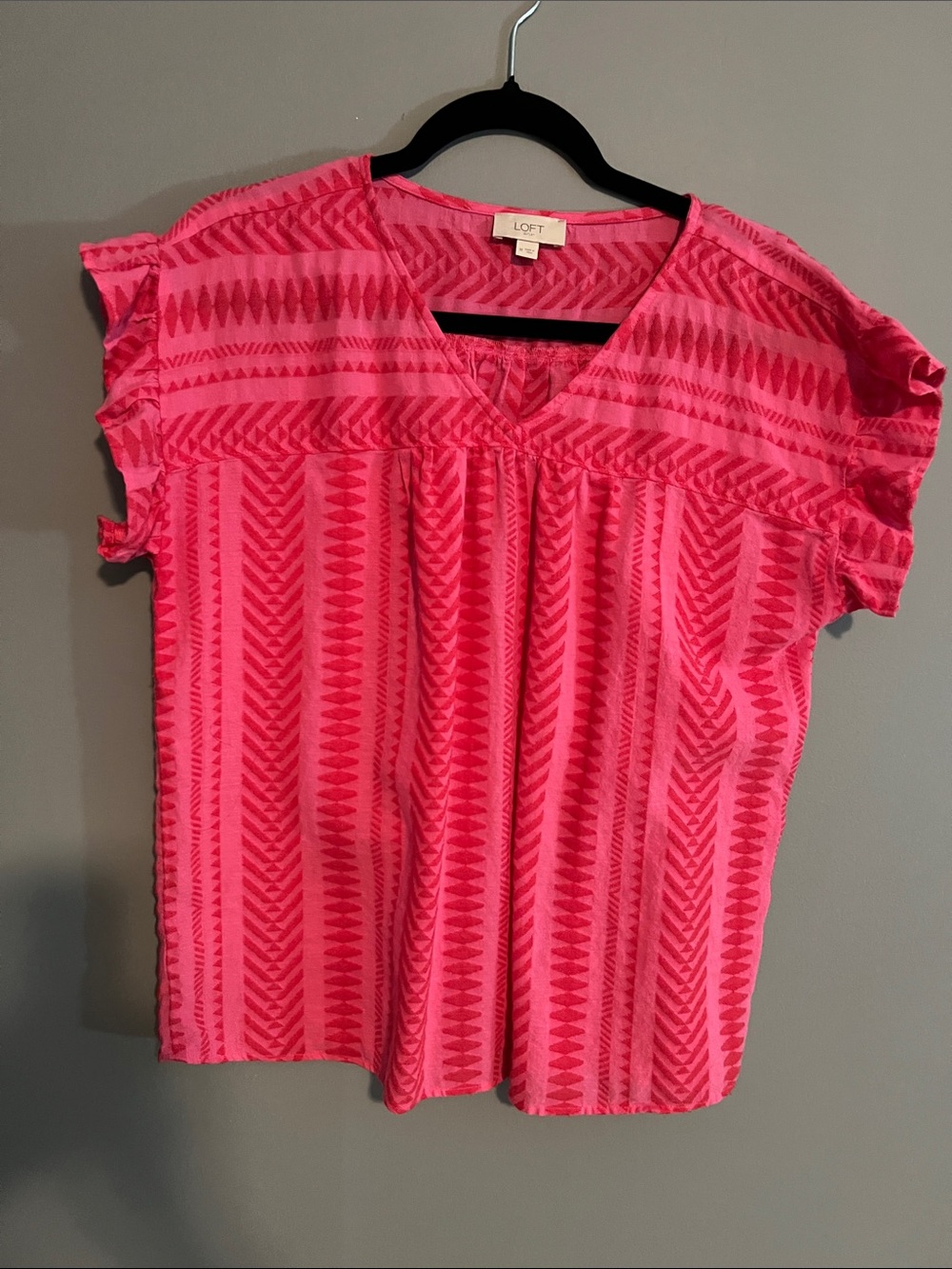 LOFT Hot Pink Geometric Short Sleeve Blouse